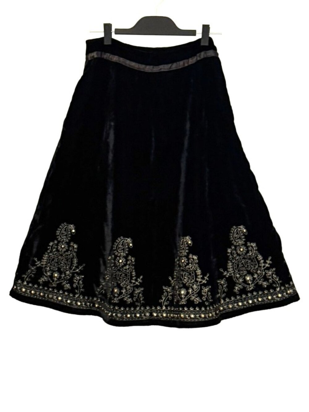 Vintage Carole Little Black Velvet Beaded Embroidered Skirt Size 8 Boho